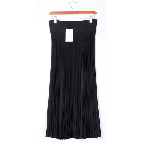 Theory Women's Size Medium Black Pleated Flannel Midi Skirt A-Line Knit $630 NWT - Picture 9 of 10